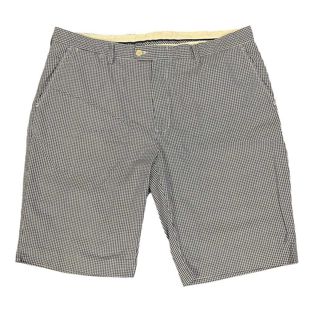 Unbranded Gingham Shorts Men 38 Blue White Checkered Flat‎ Front Casual Preppy